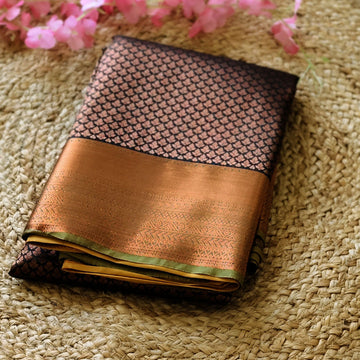 Copper Glow - Copper & Black - Semi-Silk Saree
