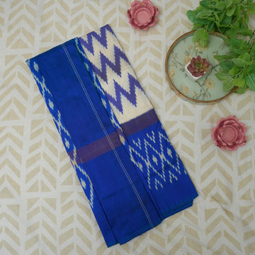Sapphire Maze - Royal Blue & White - Pochampally SIlk Saree