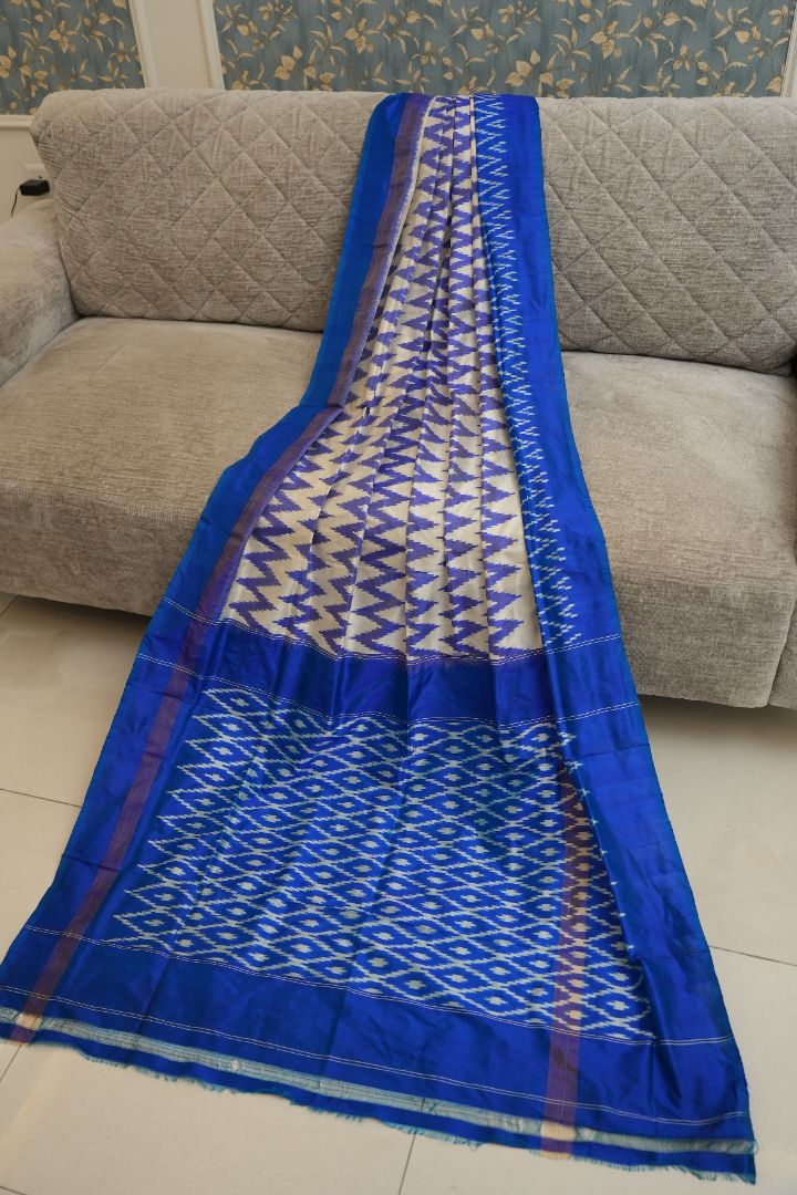 Sapphire Maze - Royal Blue & White - Pochampally SIlk Saree