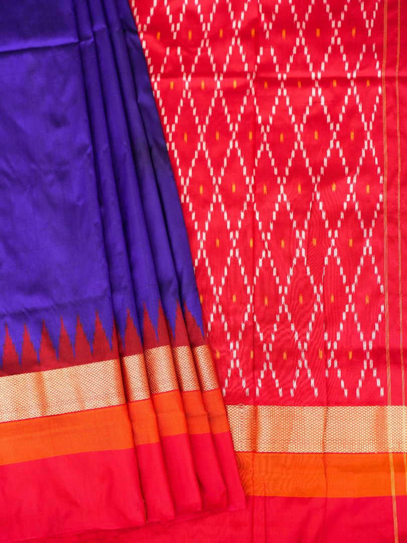 Twilight Flame - Blue & Red - Pochampally Silk Saree