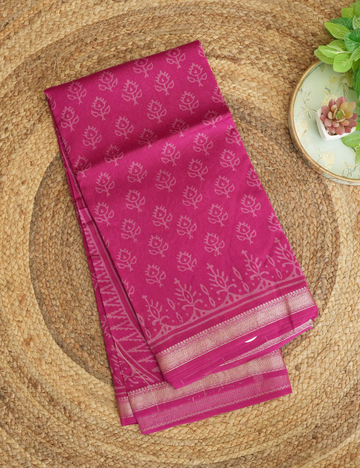 Fuchsia Flame - Magenta - Maheshwari Silk Cotton Saree