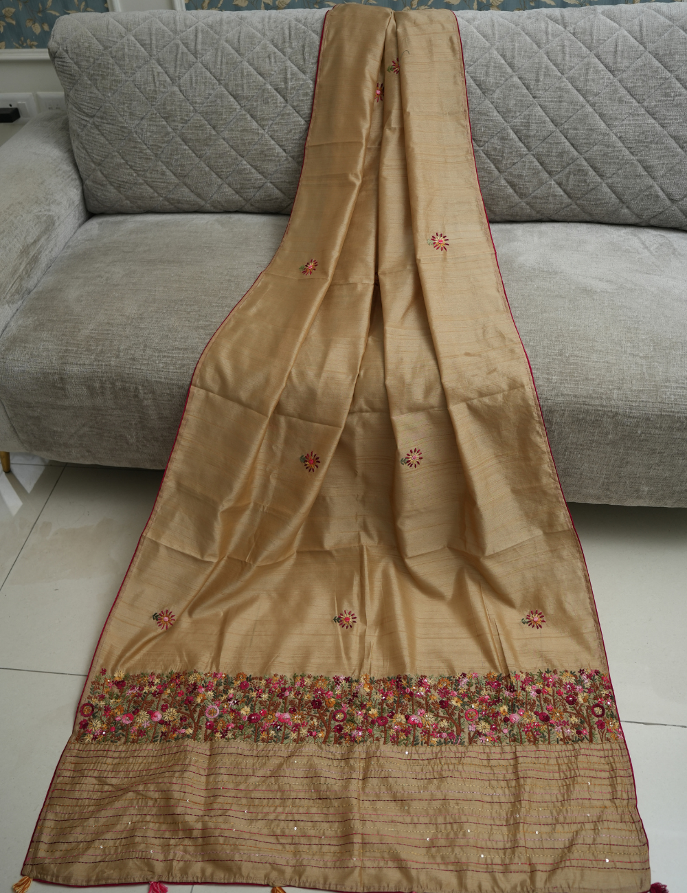 Golden Whispers - Goldish Beige - Semi Tussar Saree