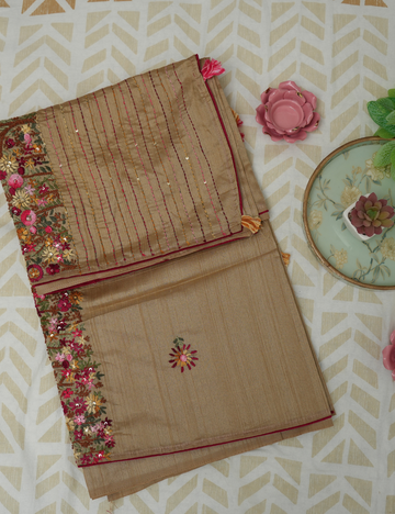 Golden Whispers - Goldish Beige - Semi Tussar Saree