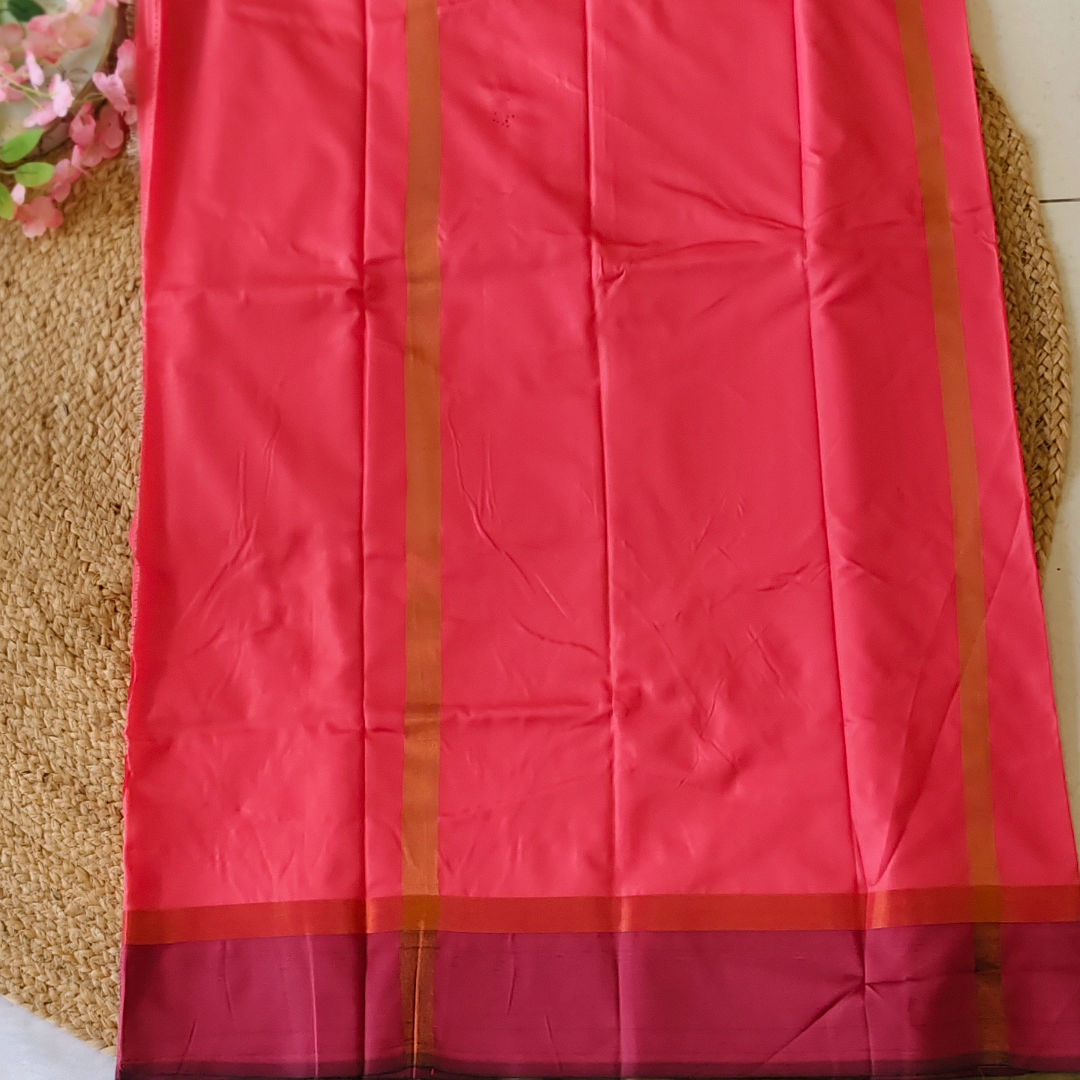 Olive Whisper - Light Olive Green & Coral - Fancy Saree