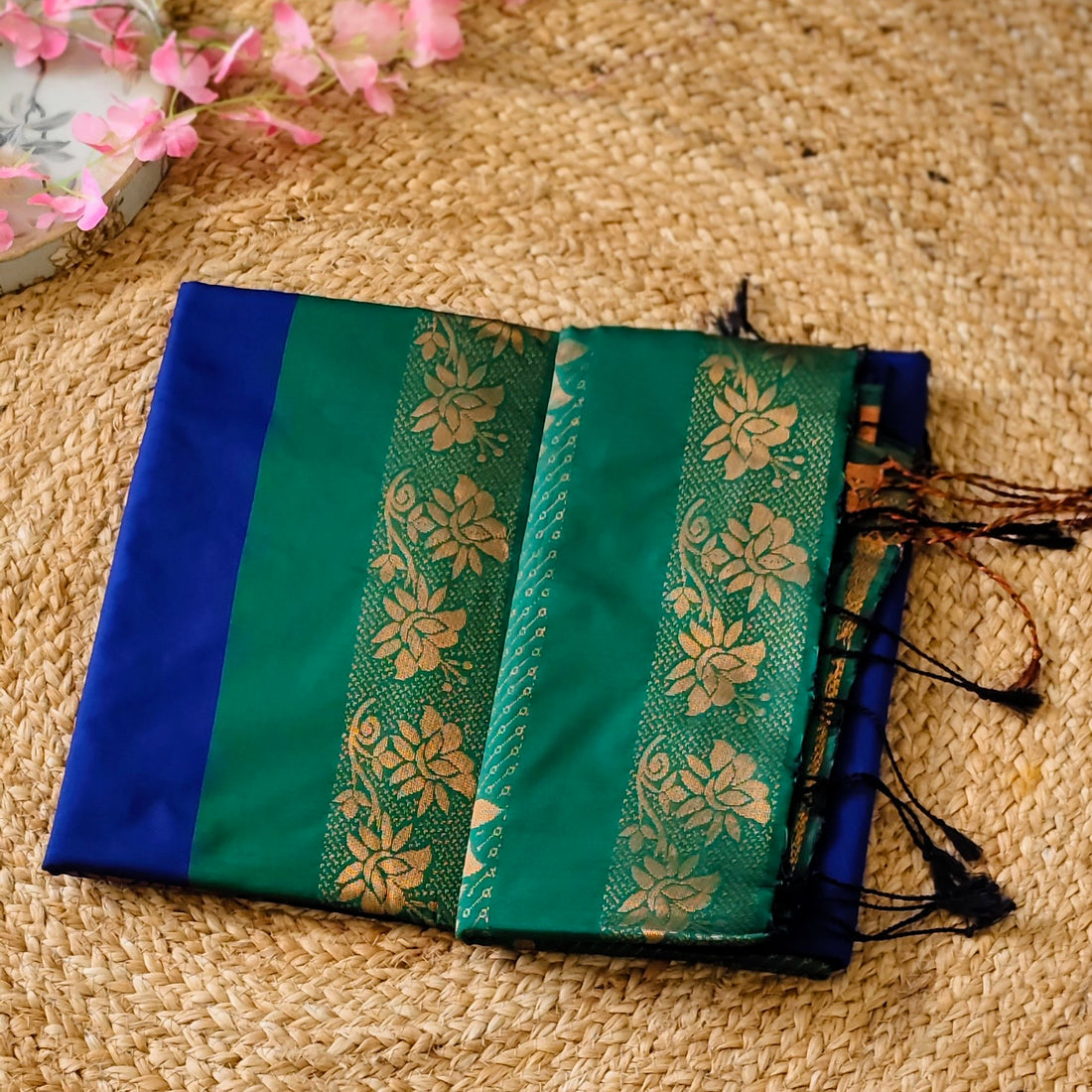 Twilight Emerald- Royal Blue & Emerald Green; Semi Soft Silk Saree