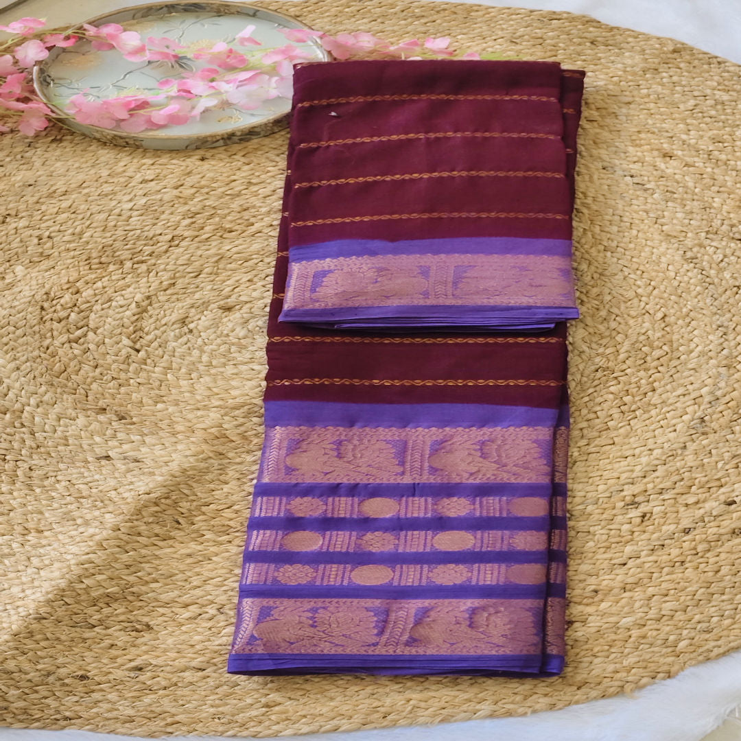 Regal Garnet - Maroon & Purple - Kanchi Cotton Saree