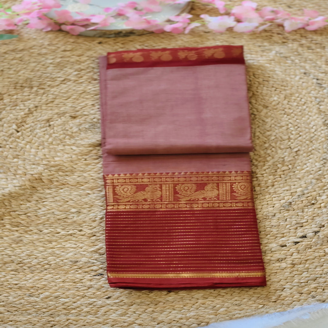 Blush Scarlet - Pink & Red - Kanchi Cotton Saree
