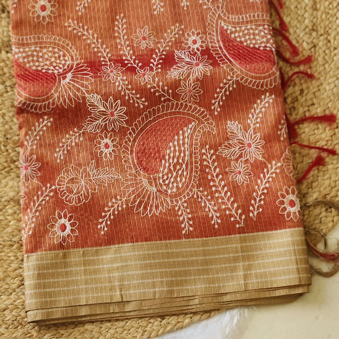 Rust Reverie - Burnt Sienna Orange - Tissue Kota saree