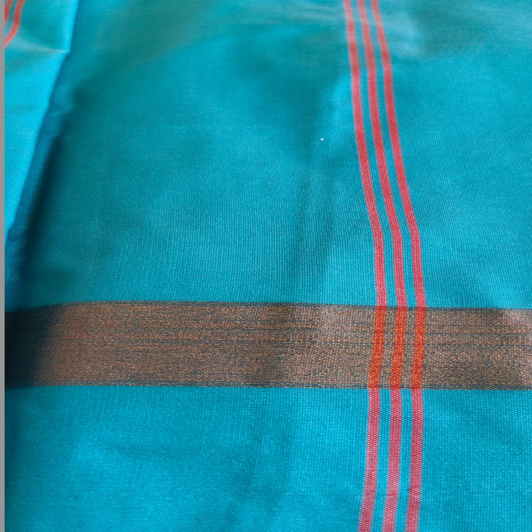 Pink Sky Whisper– Coral Pink & Blue- Fancy Saree