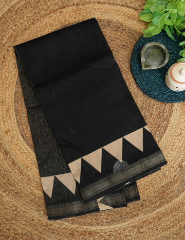 Black Mosaic - Elegant Black - Maheshwari Silk Cotton Saree