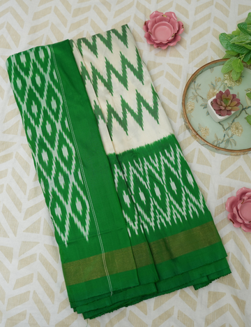 Emerald Maze - Emrald Green & White - Pochampally Silk