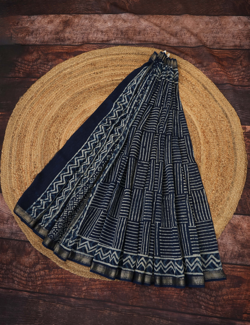 Mavi Glory - Indigo Blue - Maheshwari Silk Cotton Saree