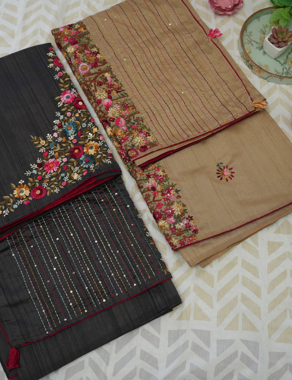 Midnight Roses - Black - Semi Tussar Saree
