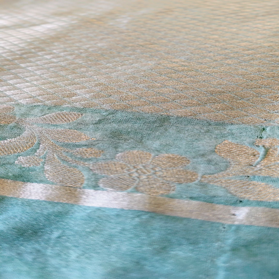 Aqua Serenity - Sea Green & Teal - Banarasi Rangkat Saree