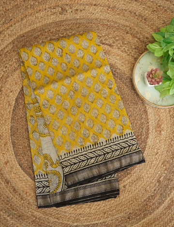 Daffodils Grace – Yellow & Black - Maheshwari Silk Cotton Saree