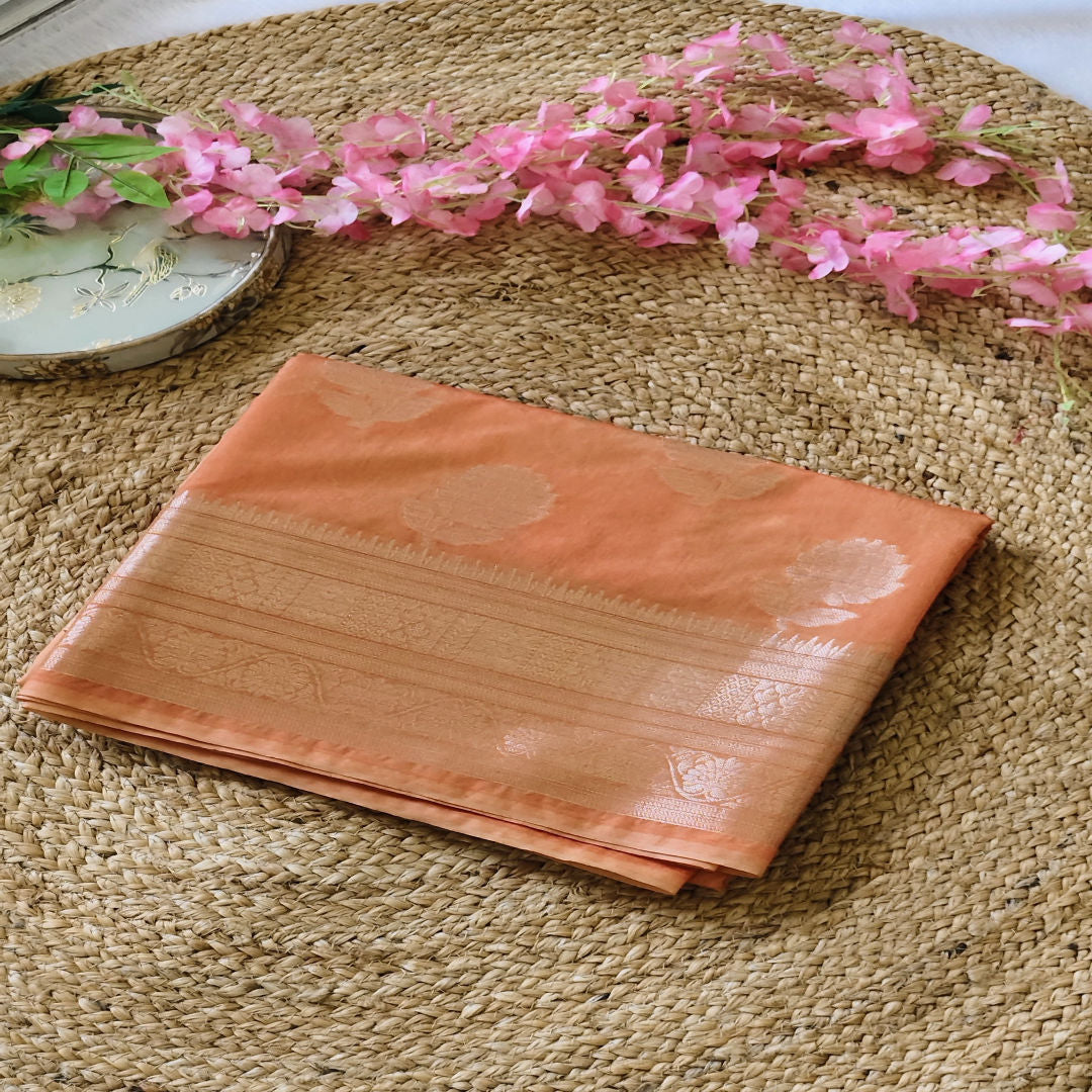 Sunset Glow - Gradient Orange - Raw Mango Silk Saree
