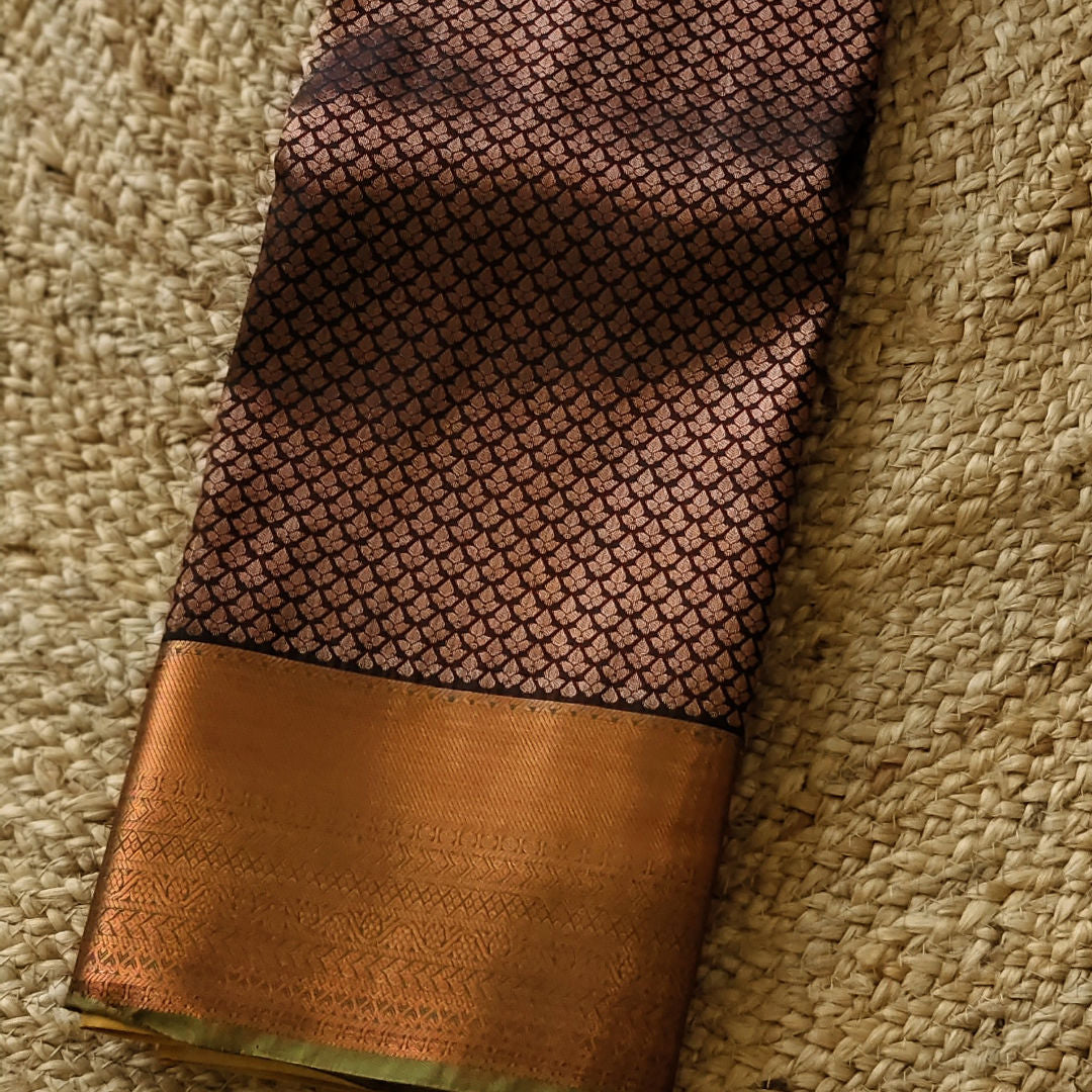 Copper Glow - Copper & Black - Semi-Silk Saree