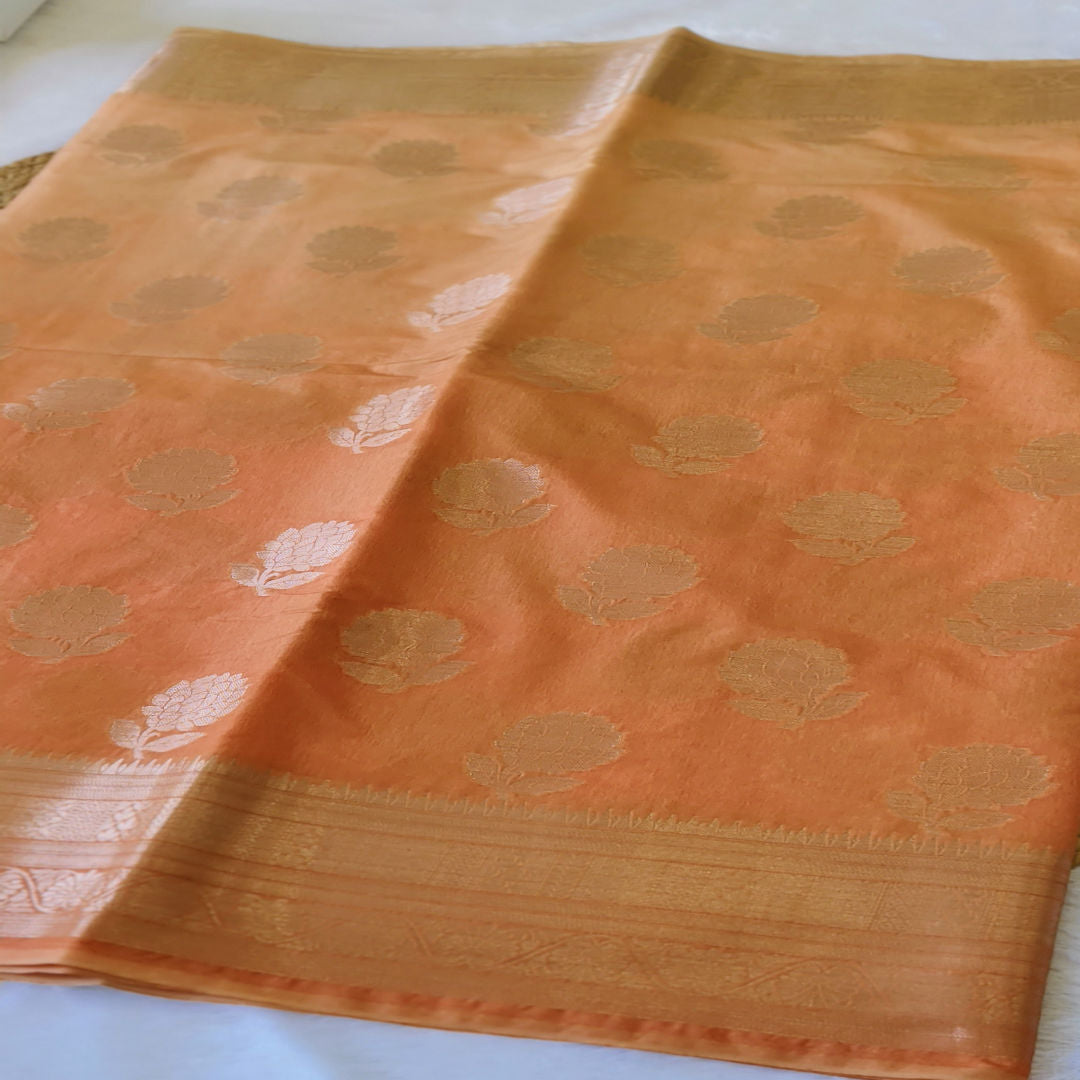 Sunset Glow - Gradient Orange - Raw Mango Silk Saree