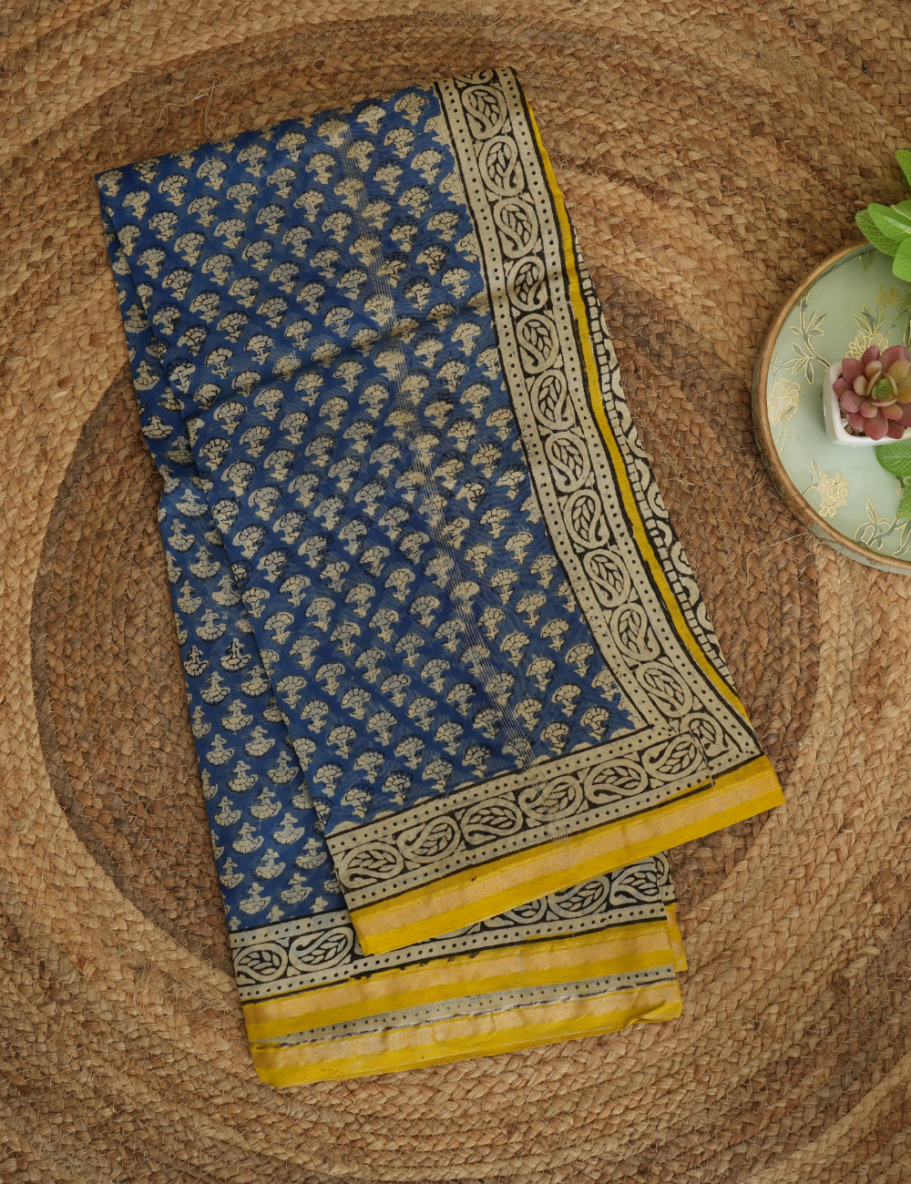 Bluebells - Blue & Yellow - Chanderi Silk Cotton Saree