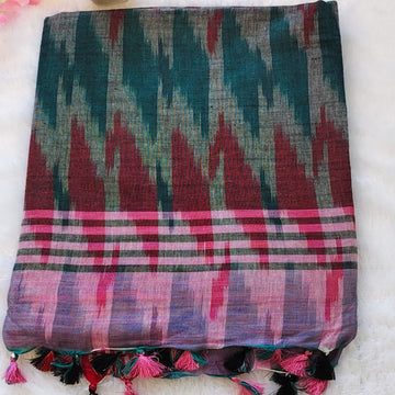 Pink Enigma - Pink & Grey - Pochampally Linen Cotton Saree