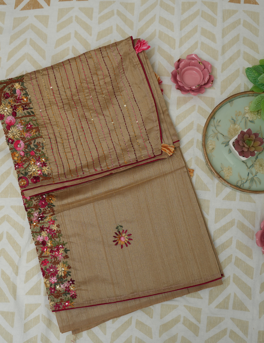 Golden Whispers - Goldish Beige - Semi Tussar Saree