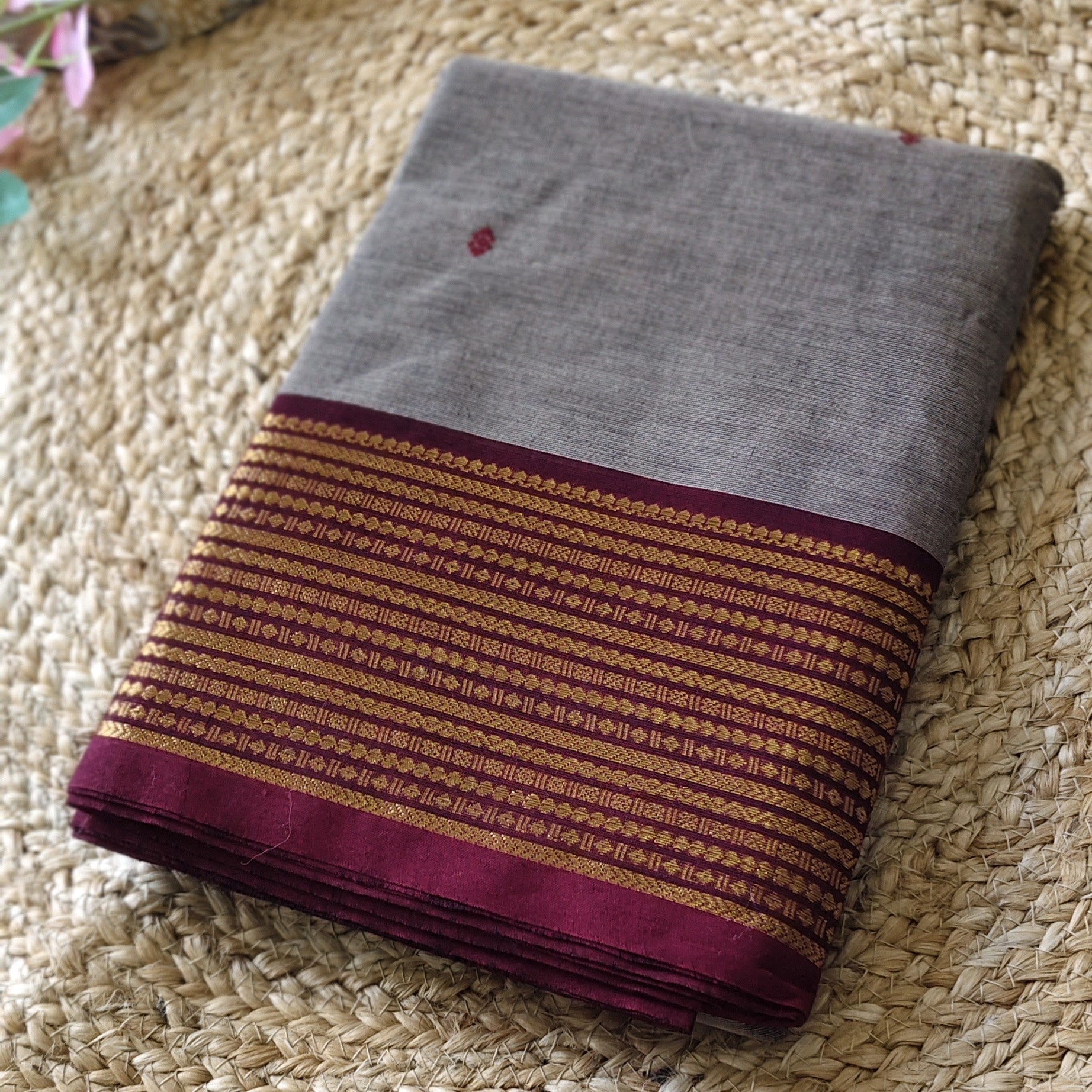 Gleaming Charcoal - Grey & Maroon - Kanchi cotton saree
