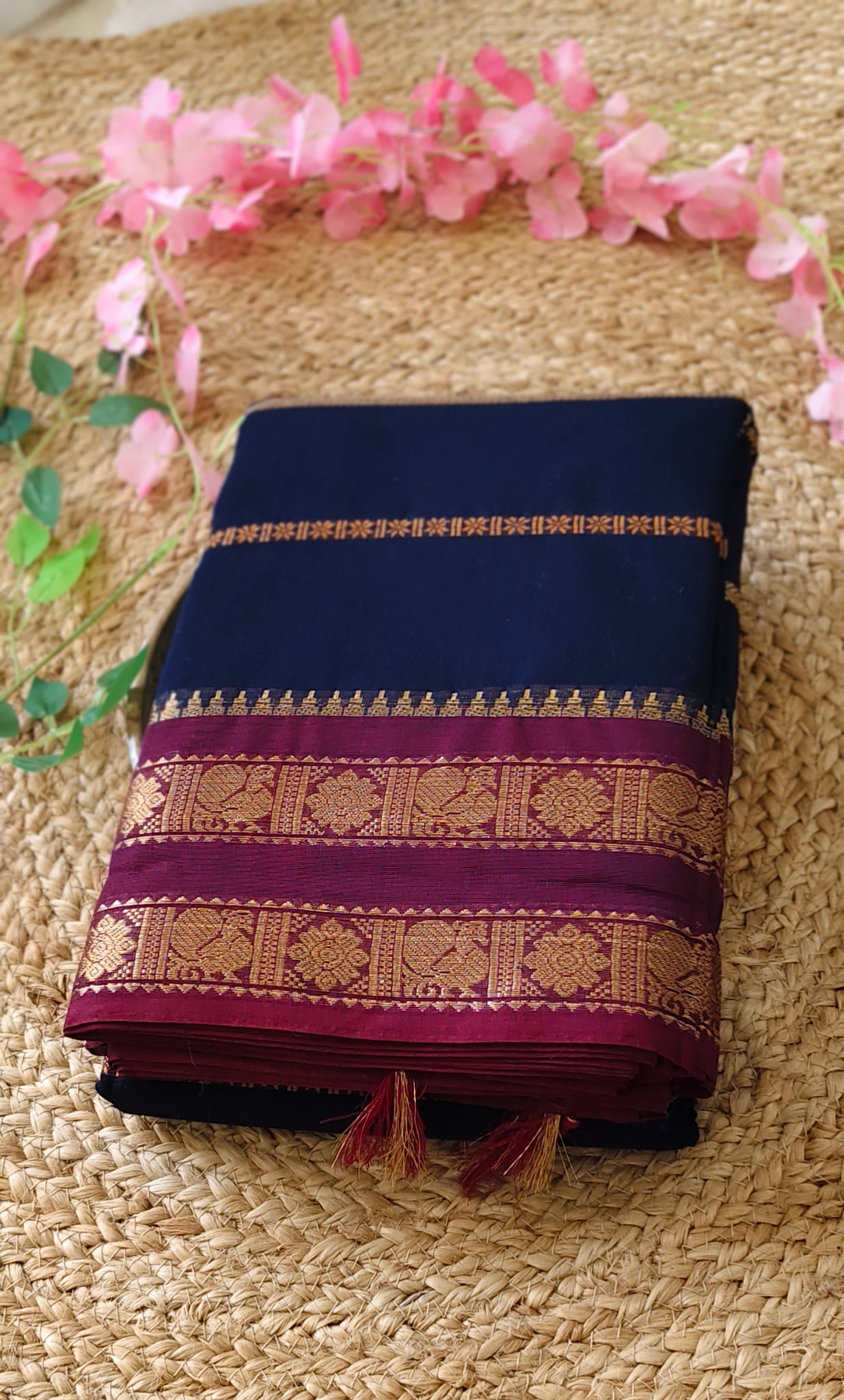 Velthari Symphony - Navy Blue & Maroon - Kanchi Cotton Saree
