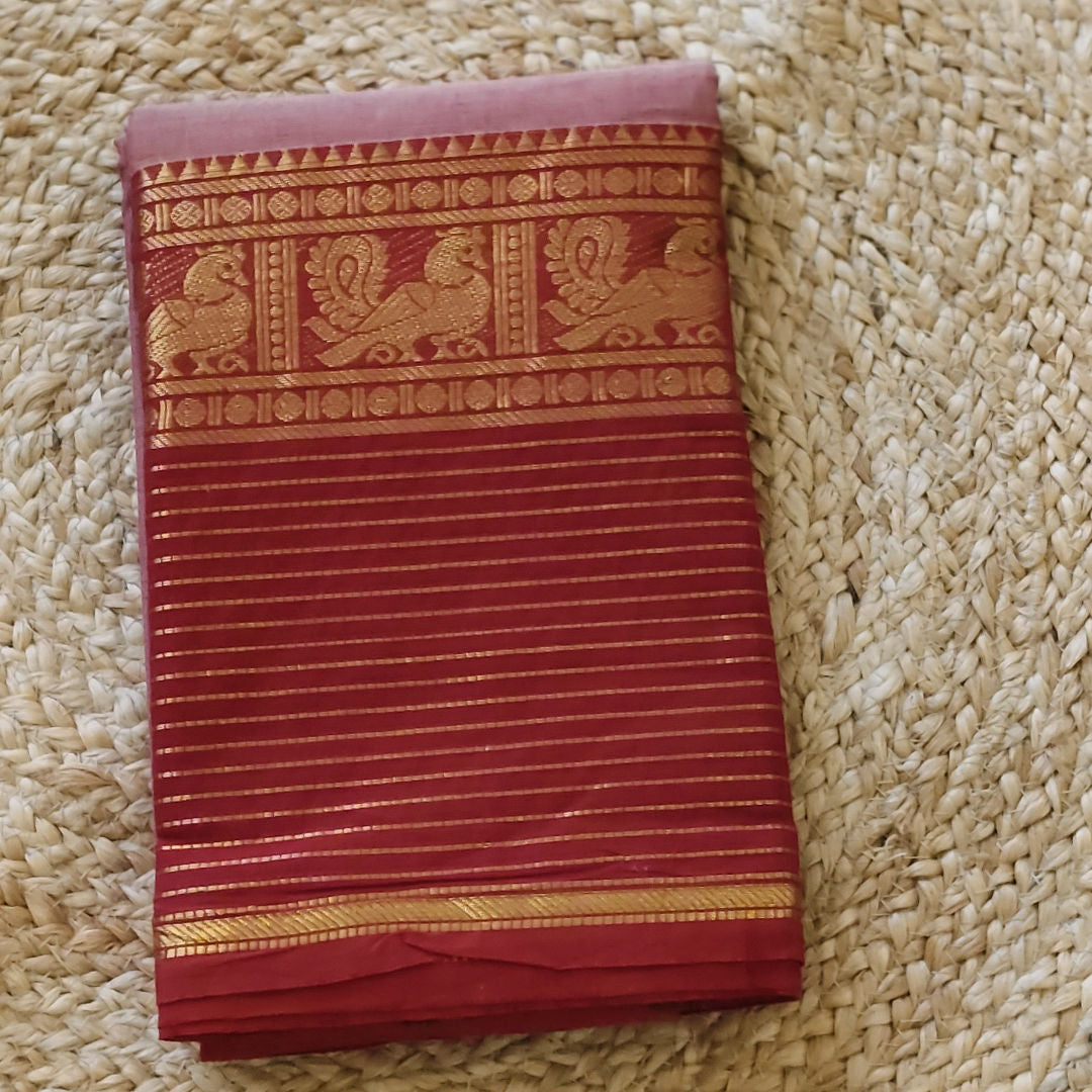 Blush Scarlet - Pink & Red - Kanchi Cotton Saree