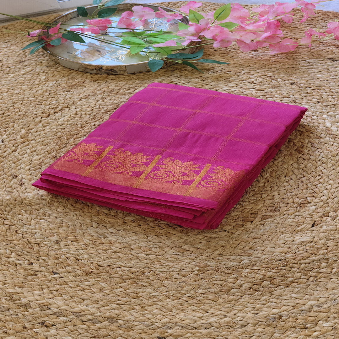 Summer Blush - Hot Pink - Cotton Saree