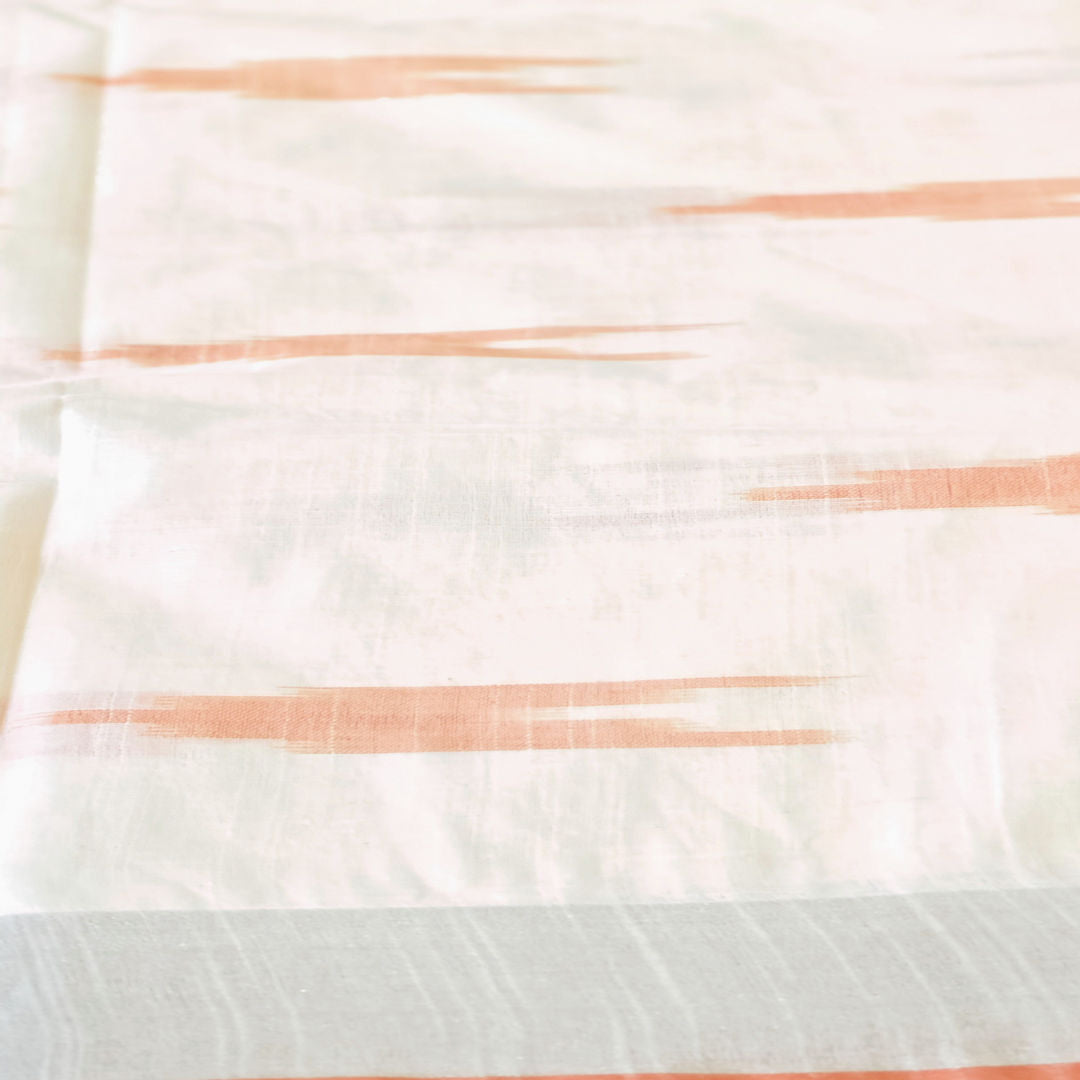Tangerine Whisper - Ivory & Orange - Pochampally Linen Cotton Saree