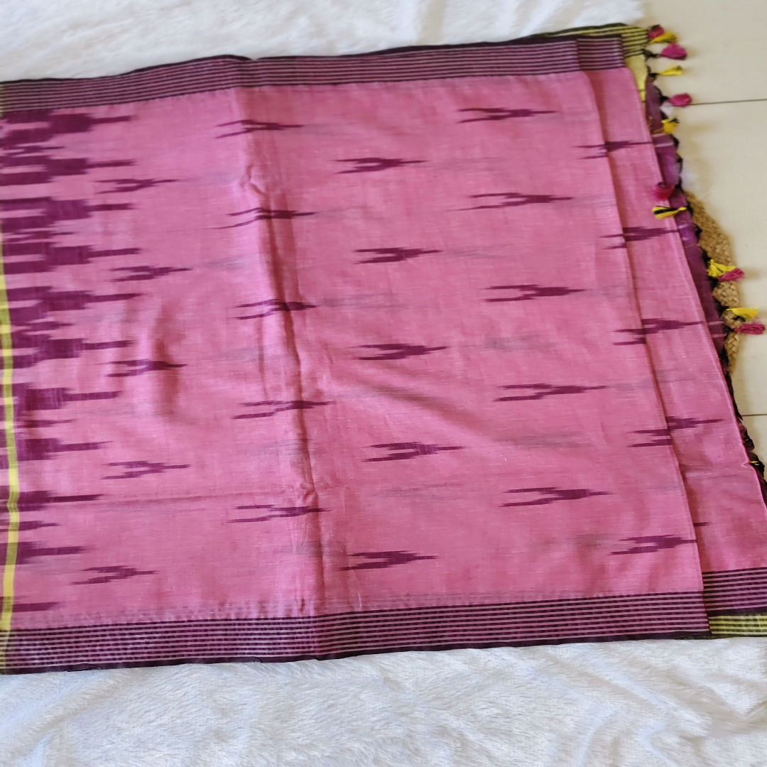 Lime Lush - Pink &  Lime Green - Pochampally Linen Cotton Saree