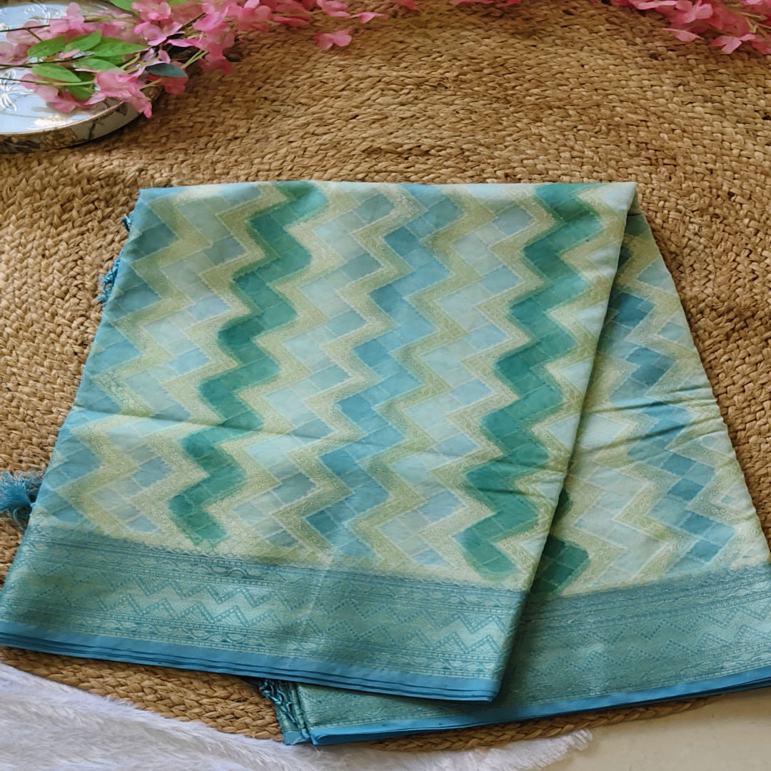 Aqua Harmony - Green & Blue - Semi Georgette Saree