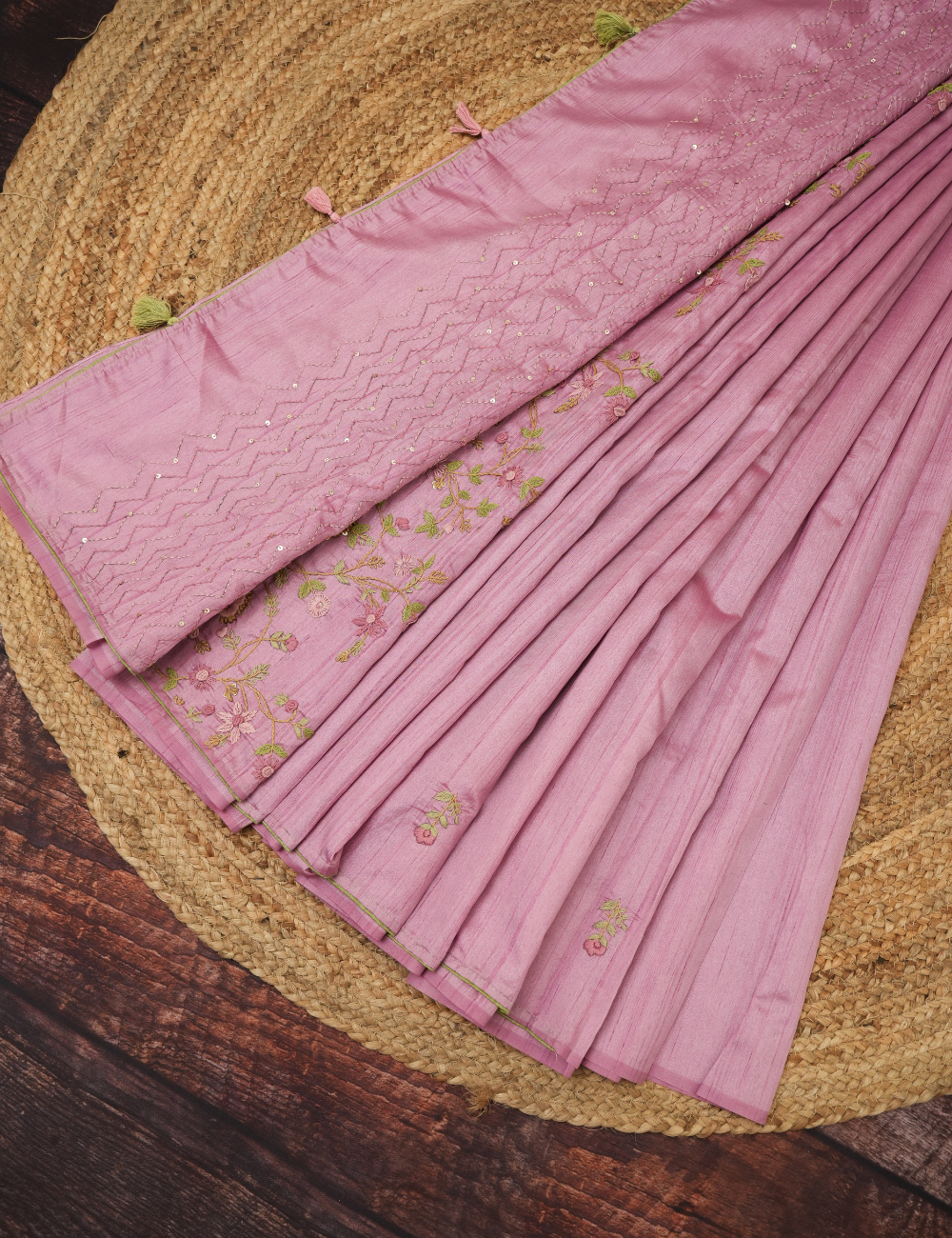 Lotus Bloom - Pink - Semi Tussar Silk Saree