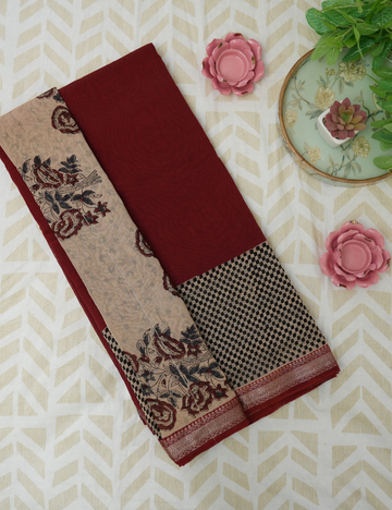 Maroon Majesty - Maroon & Black - Maheshwari Silk Cotton Saree
