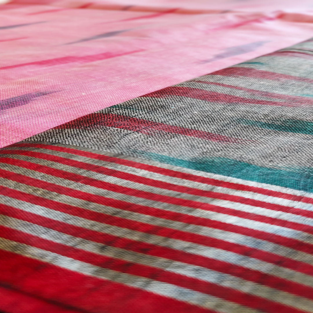 Pink Enigma - Pink & Grey - Pochampally Linen Cotton Saree